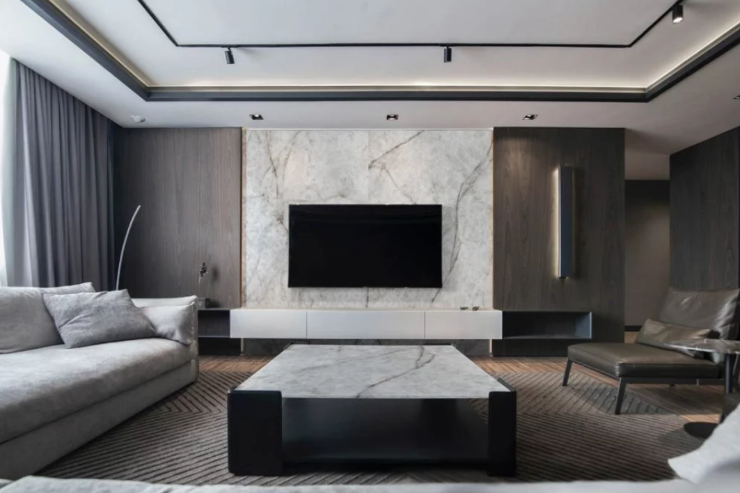 Ściana dekoracyjna ze wykonany z cienkiego spieku kwarcowego Neolith Himalaya